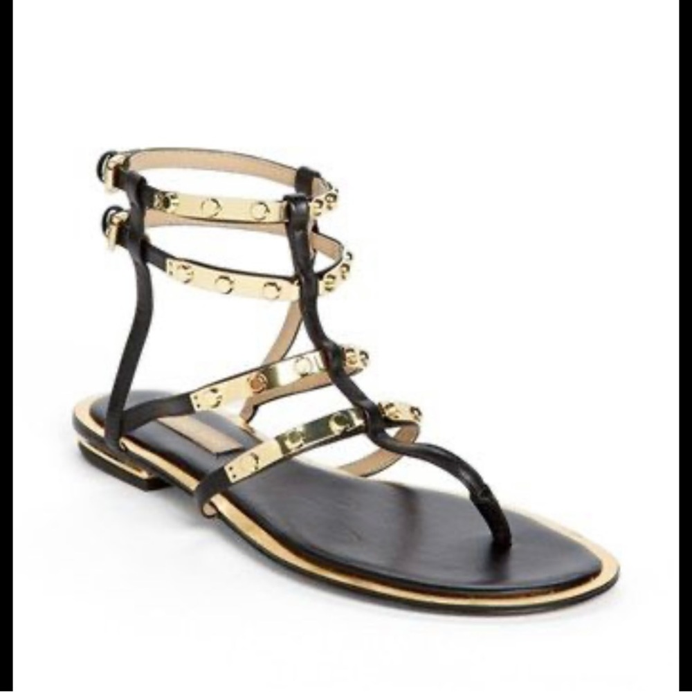 Michael Kors Hollie Gladiator Sandal, Gold Black, size 36 1/2